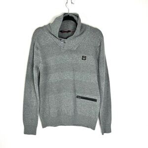 Duck And Cover Pullover Sweater  Mens Brody Gray Stripe Zip Pocket Long Sleeve S